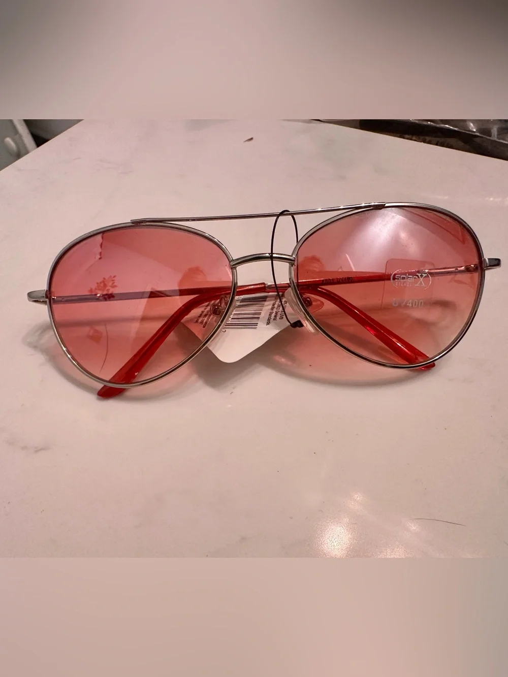 Aviator Sunglasses with Pink Lenses and Silver Frame